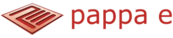 A logo for pappa e with a red diamond on a white background.