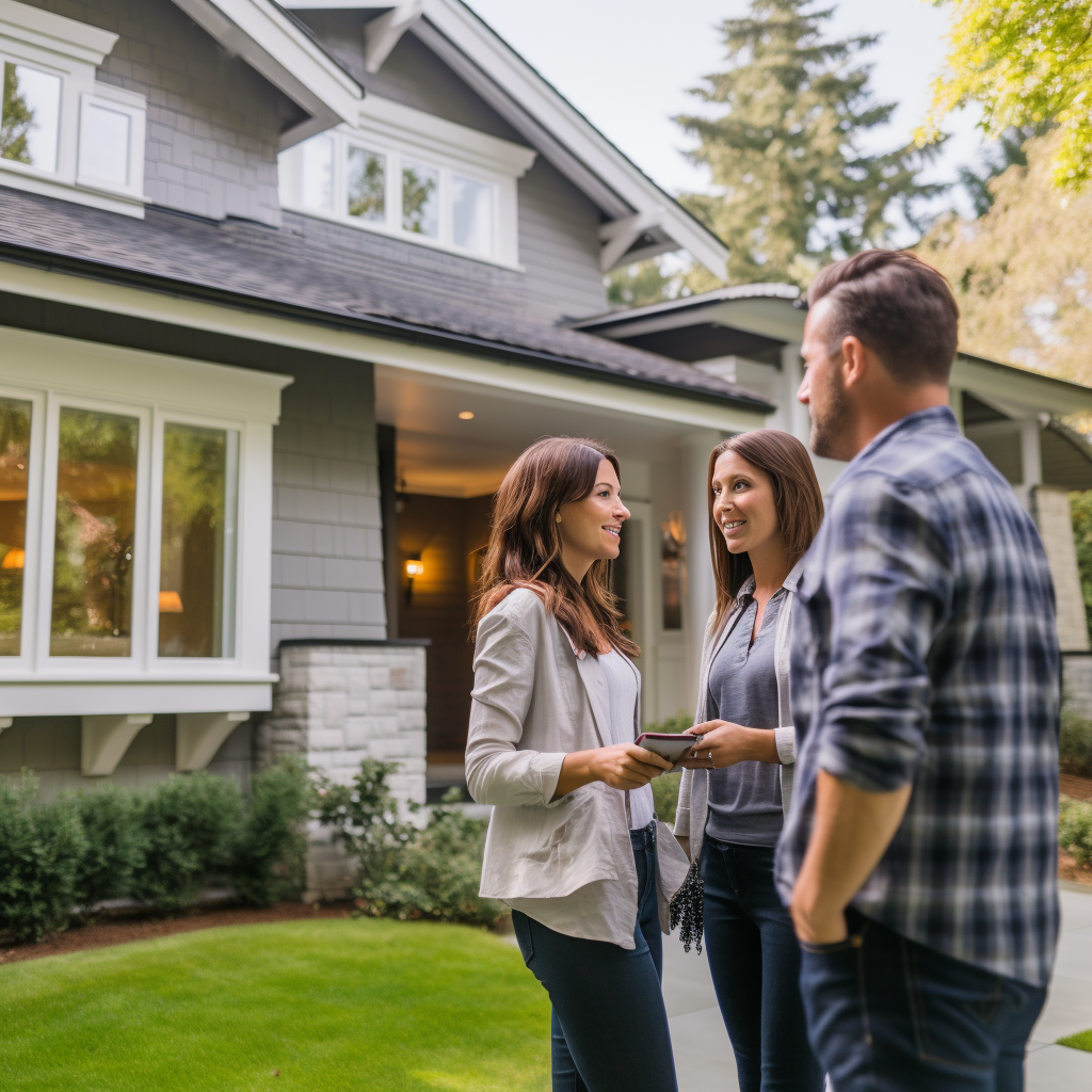 real estate agent showing beautiful home to prospective buyer