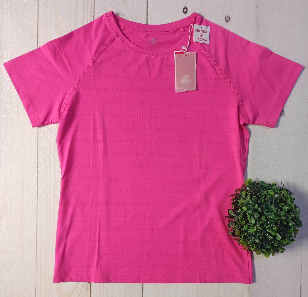 Camisetas de tirantes femeninas dobladas y apiladas en tonos melocotón, coral, gris y rosa junto a una pequeña planta verde.