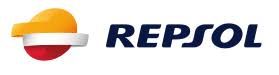 Logo di Repsol, un'azienda energetica. Presenta una forma arancione, bianca e rossa con la scritta