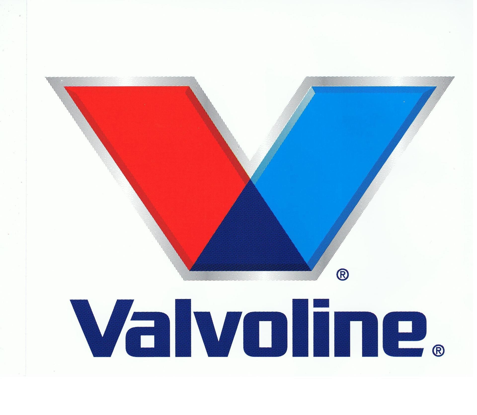 Logo Valvoline: disegno a forma di V rosso e blu sopra la parola