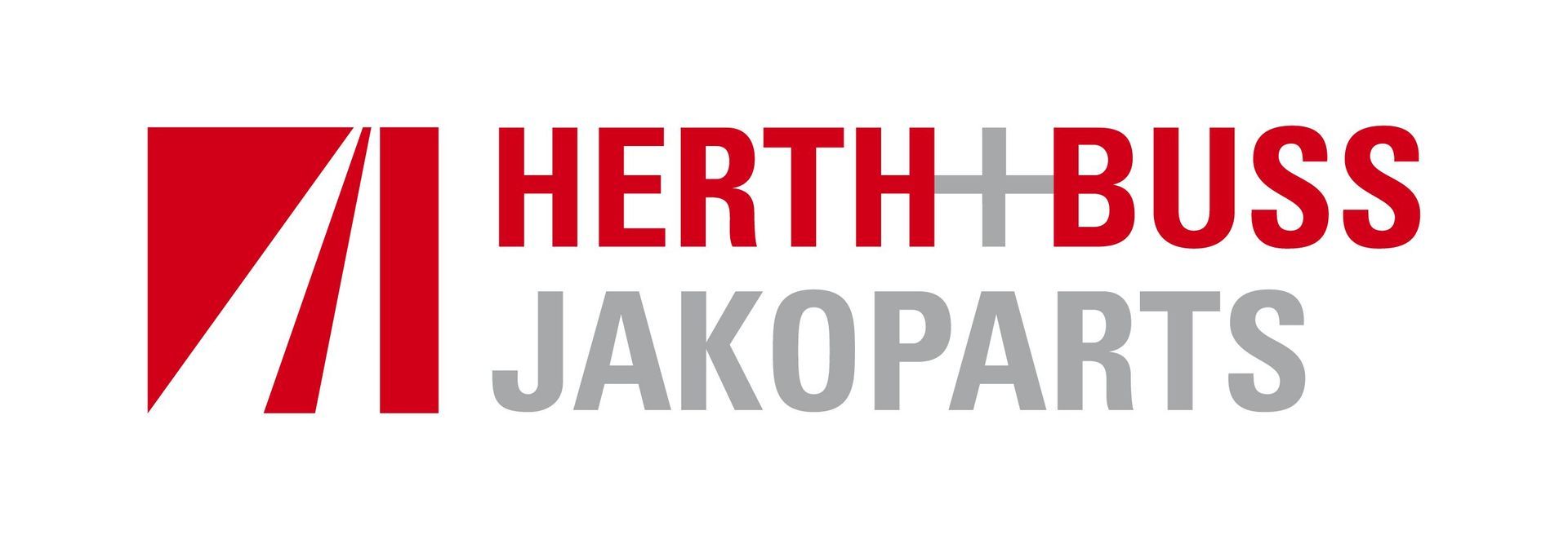 Logo per Herth+Buss Jakoparts: quadrato rosso con linee bianche, testo in rosso e grigio.