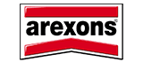 Logo di Arexons, un marchio scritto in caratteri neri all'interno di un riquadro rettangolare con bordo bianco e dettagli rossi.