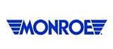 Logo Monroe: testo blu con ali stilizzate, sfondo bianco.