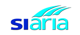 Logo per Si aria. Testo blu e turchese. Onde turchesi sopra il testo.