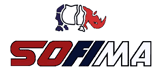 Logo SOFIMA: un rinoceronte blu, bianco e rosso sopra il nome del marchio in rosso, bianco e blu.
