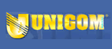 Logo Unicom su sfondo blu; carattere e stemma gialli.