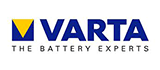 Logo Varta: triangolo blu e giallo con la scritta