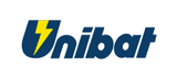 Logo per Unibat, un marchio denominativo blu scuro con un fulmine giallo all'interno della