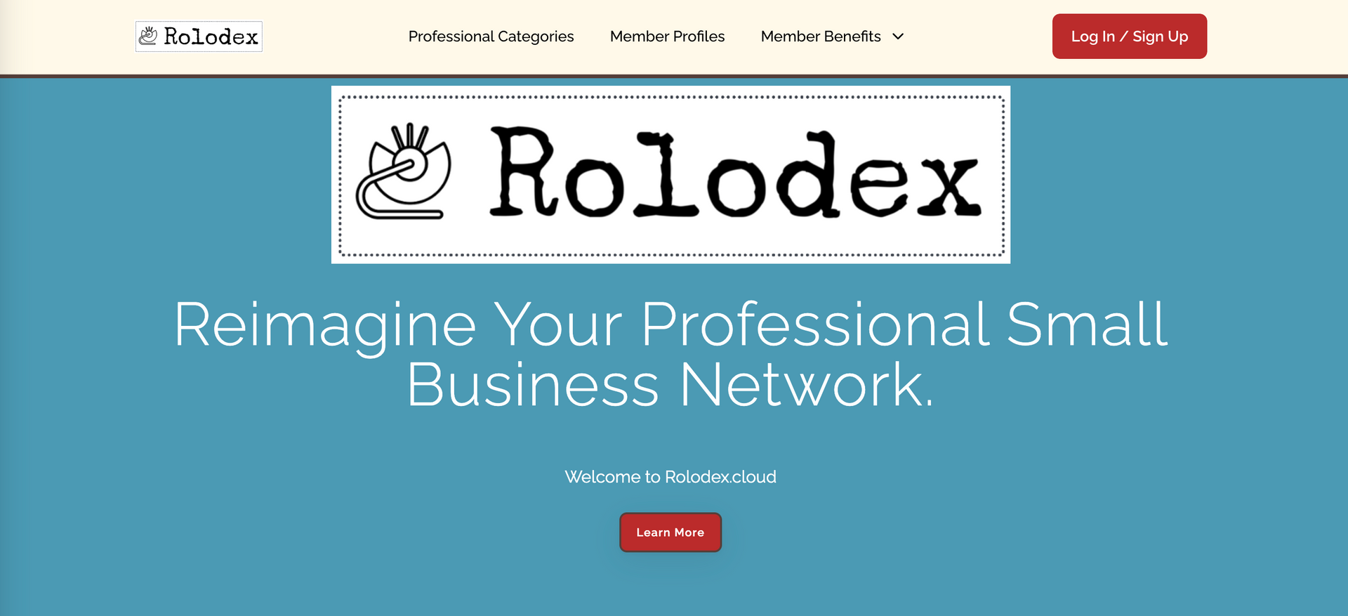 Website homepage for Rolodex, with the logo and tagline 