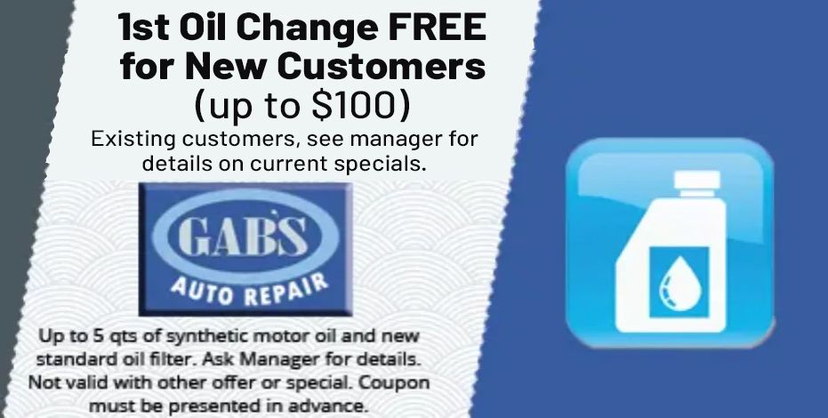 Gab 's auto repair is offering a free oil change for new customers