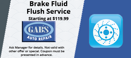A coupon for brake fluid flush service at gab 's auto repair