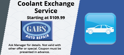 A coupon for a coolant exchange service at gabs auto repair