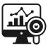 A computer monitor with a graph and a magnifying glass.