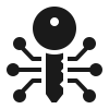 A white icon of stairs with a key in the middle on a black background.