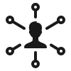 A white icon of a box with keys around it on a black background.