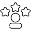A white line icon of three stars and a circle on a black background.