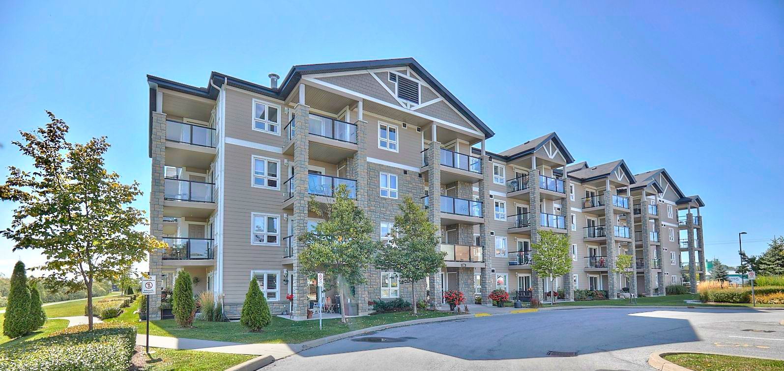 A residential condo building next to the Welland Recreational Waterway.