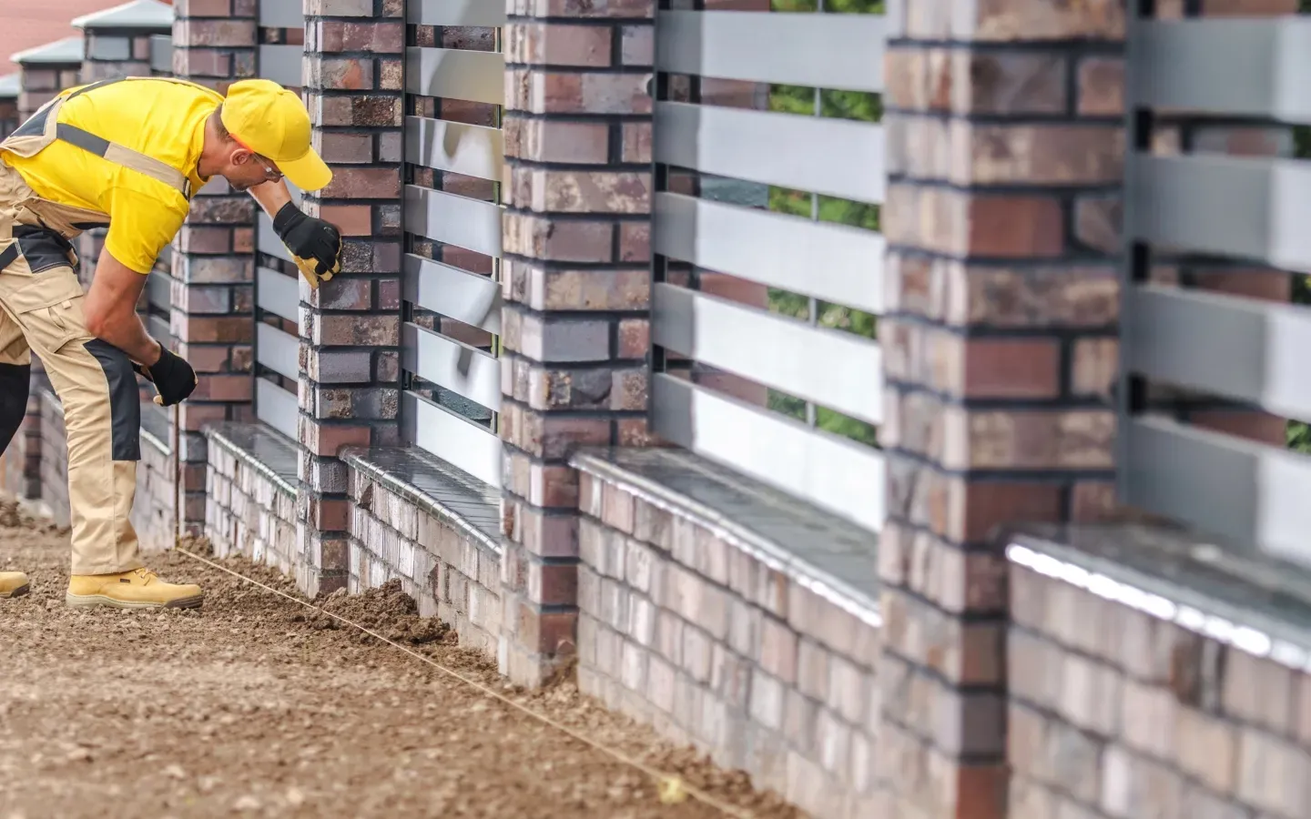 Aarons Remodel and Repair - A man is working on a brick fence.