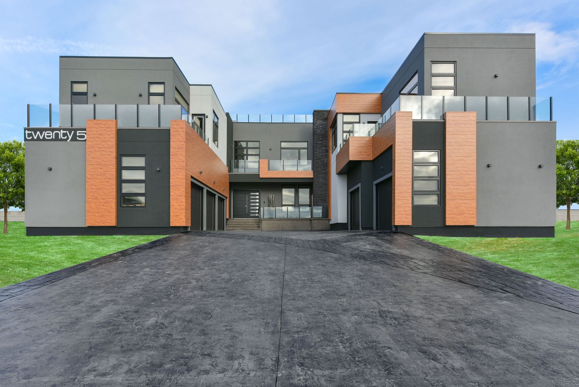 A large building with a driveway leading to it