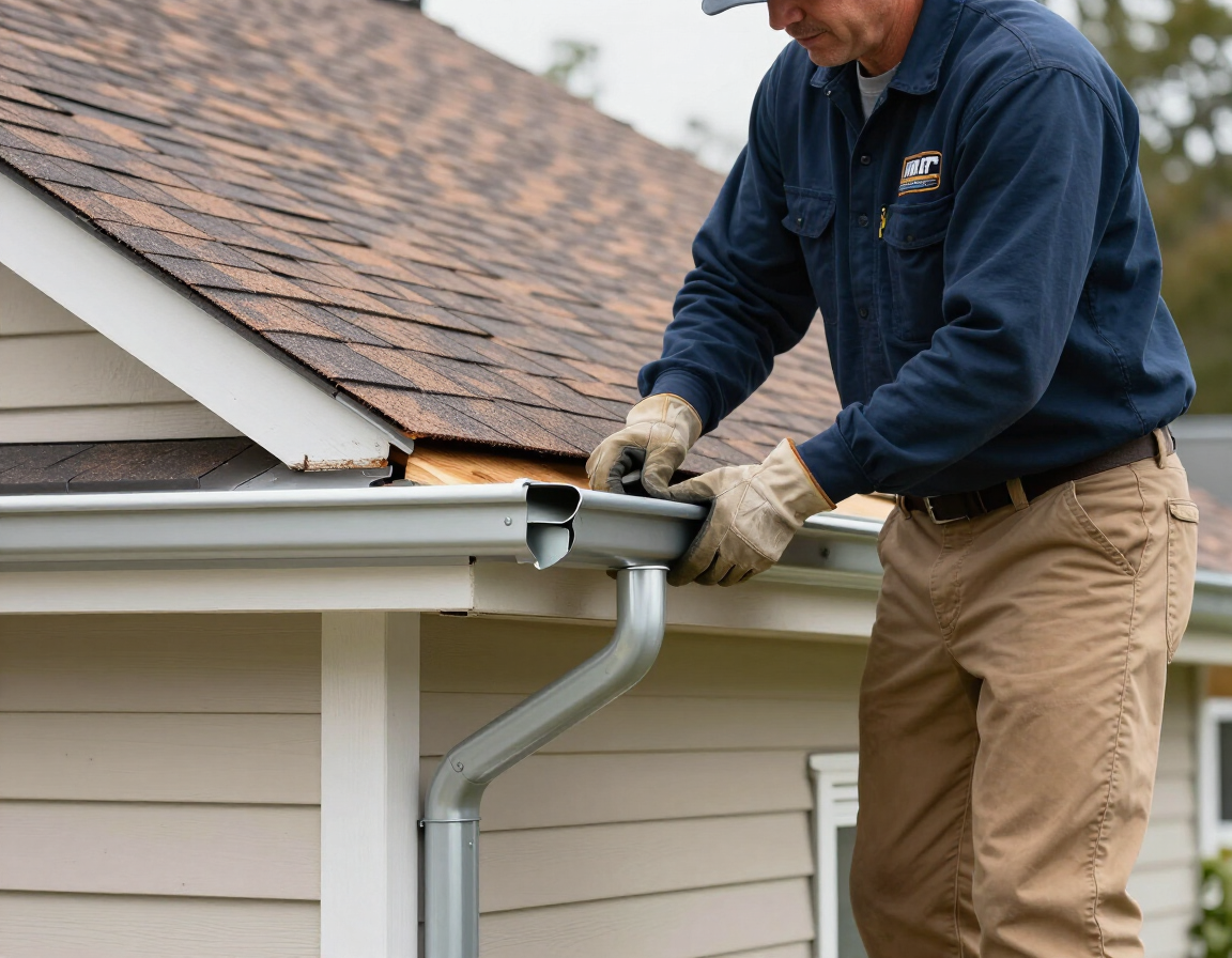 Professional gutter installation by DJC Exteriors on a residential home