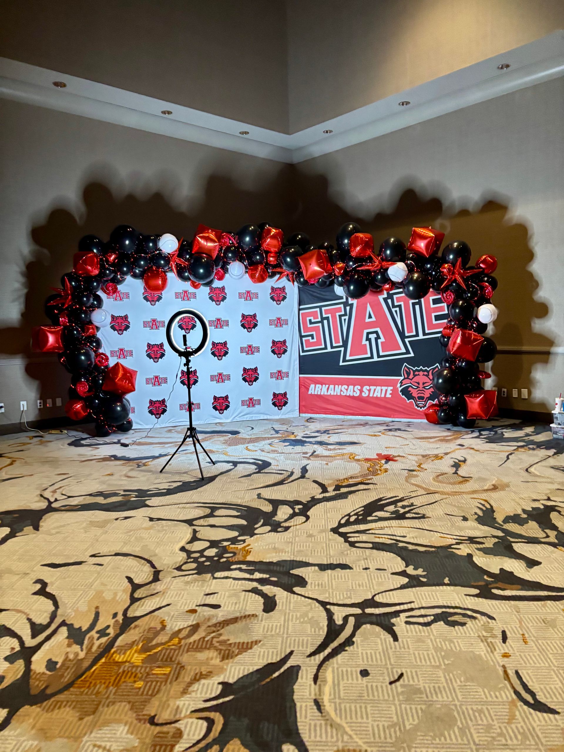 athletic banquet balloon arch and photo backdrops