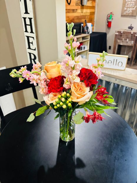 red and yellow floral centerpiece
