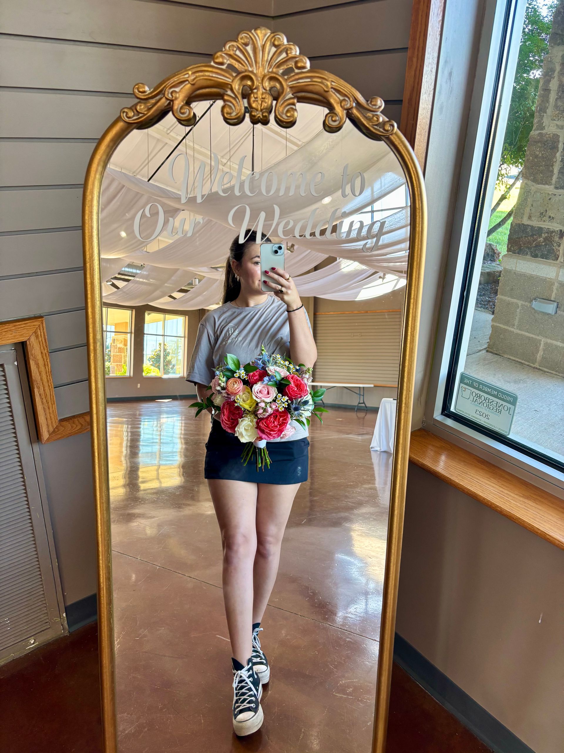 gold antique mirror wedding welcome sign