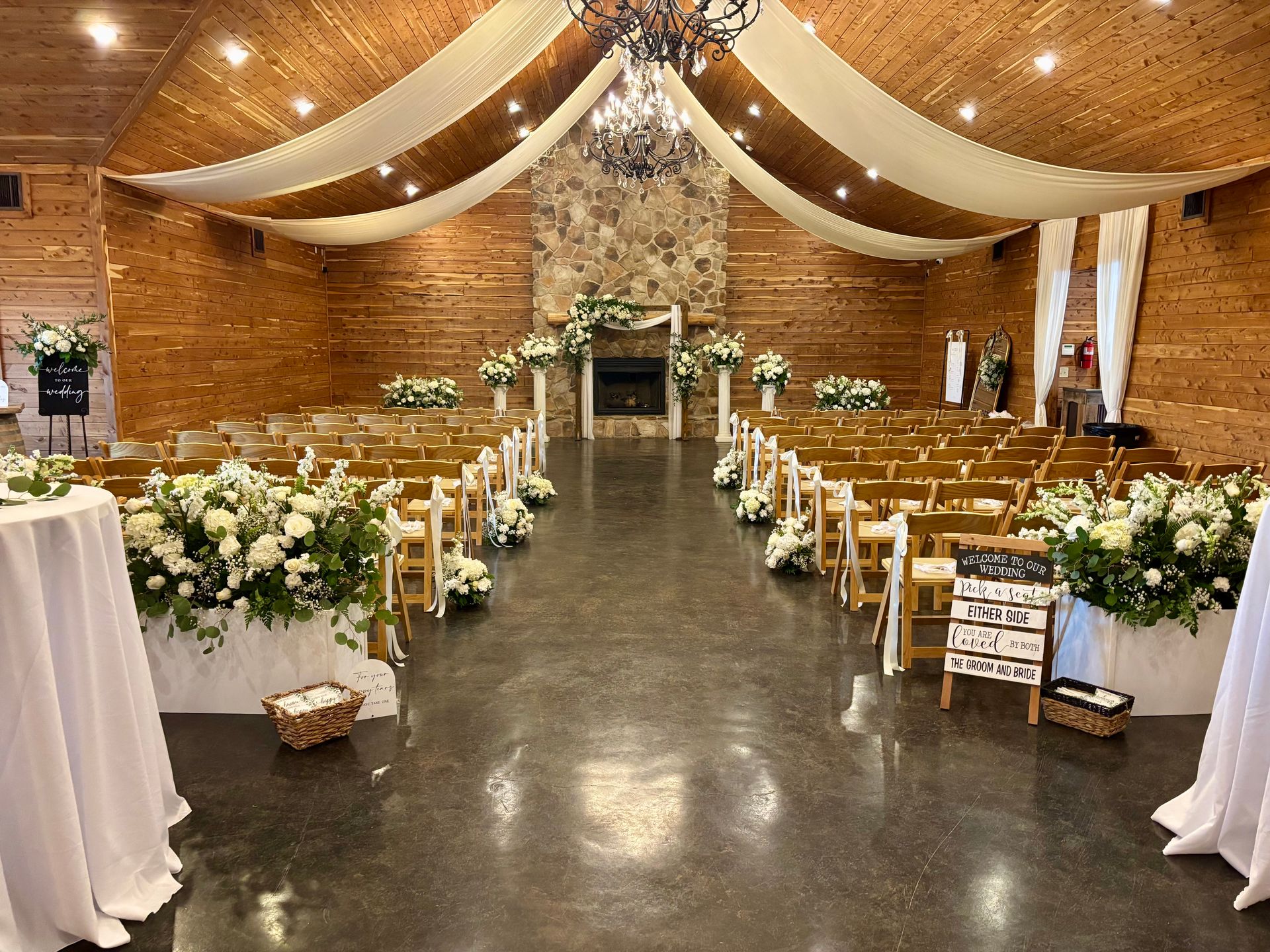 white wedding reception flowers