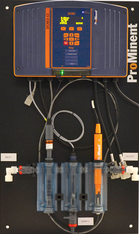 Prominent DCM5 Pool Chemical Control with advanced  sensors, flow cell and communications.