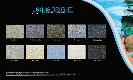 a brochure for aquabright shows plaster samples or swatches