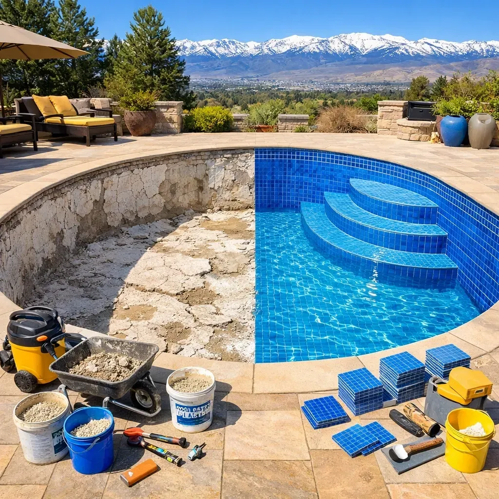 Before and after of a swimming pool remodel