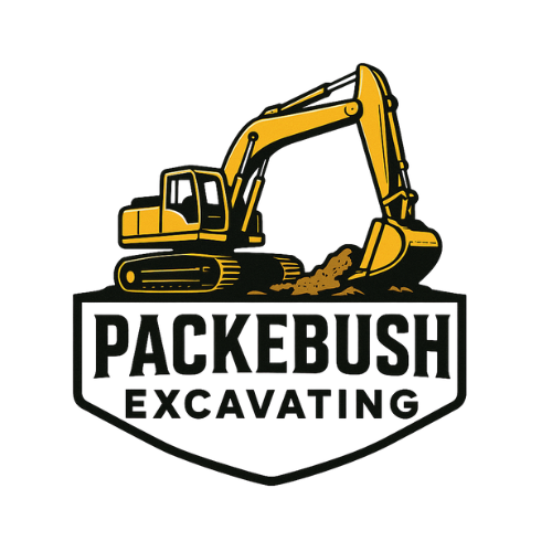 Yellow excavator digging earth;