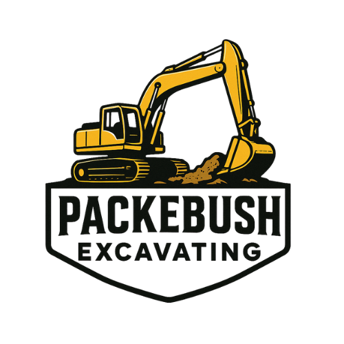 Yellow excavator digging earth;