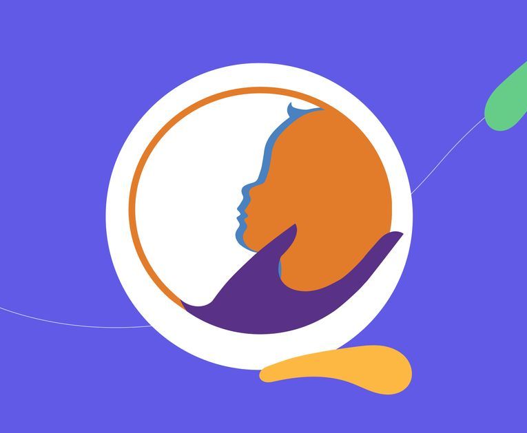A purple and orange circle with a baby 's face in it