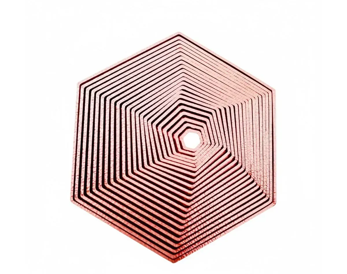 Red concentric hexagon pattern with a bright center on a white background