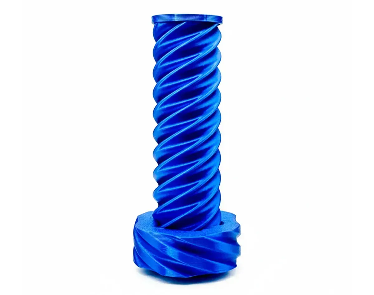 Blue twisted spiral column with a coiled base on a white background