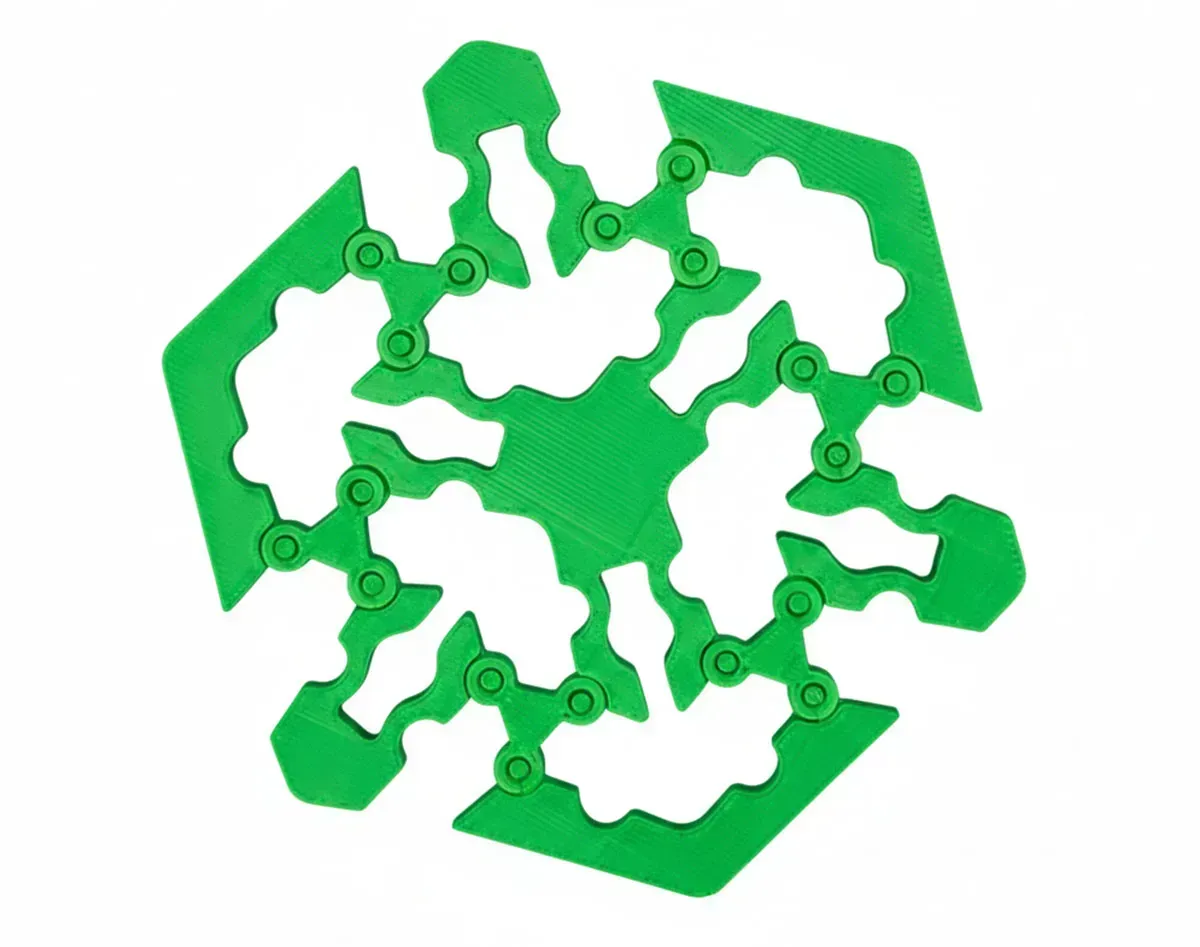 Green abstract geometric logo with interconnected shapes and circular nodes
