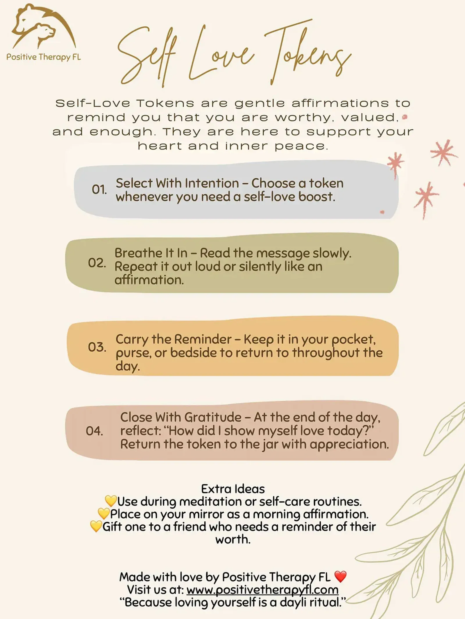 Pastel infographic with four numbered tips and a gold handwritten title, decorated with small flowers.