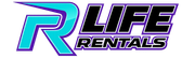 R Life Rentals logo with purple and teal stylized R and black text on white background