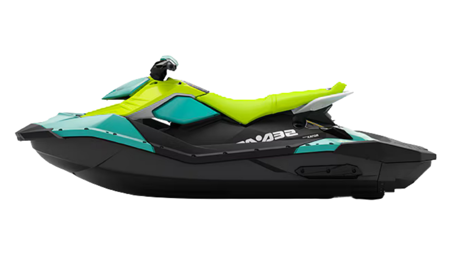 Lime green and black jet ski on a white background