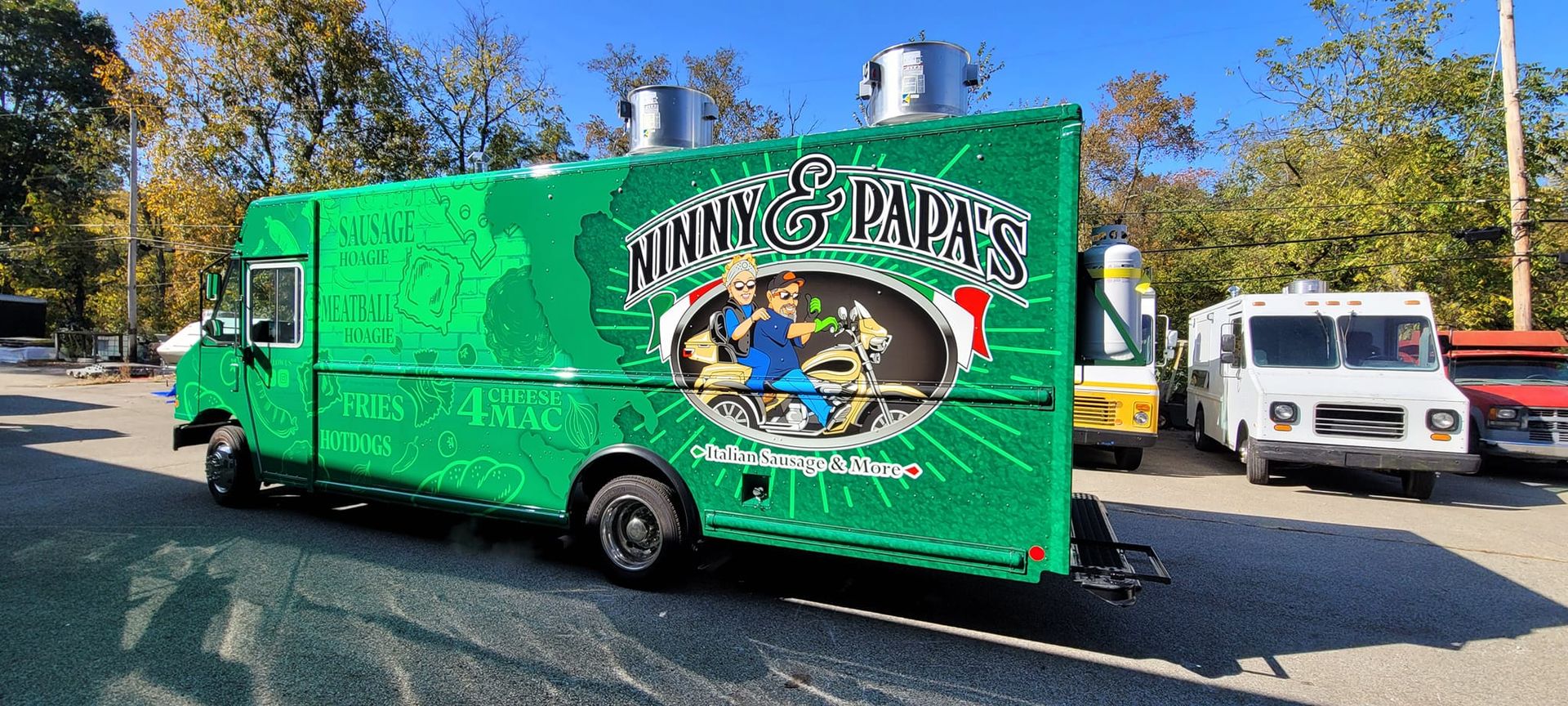 Green food truck with logo 