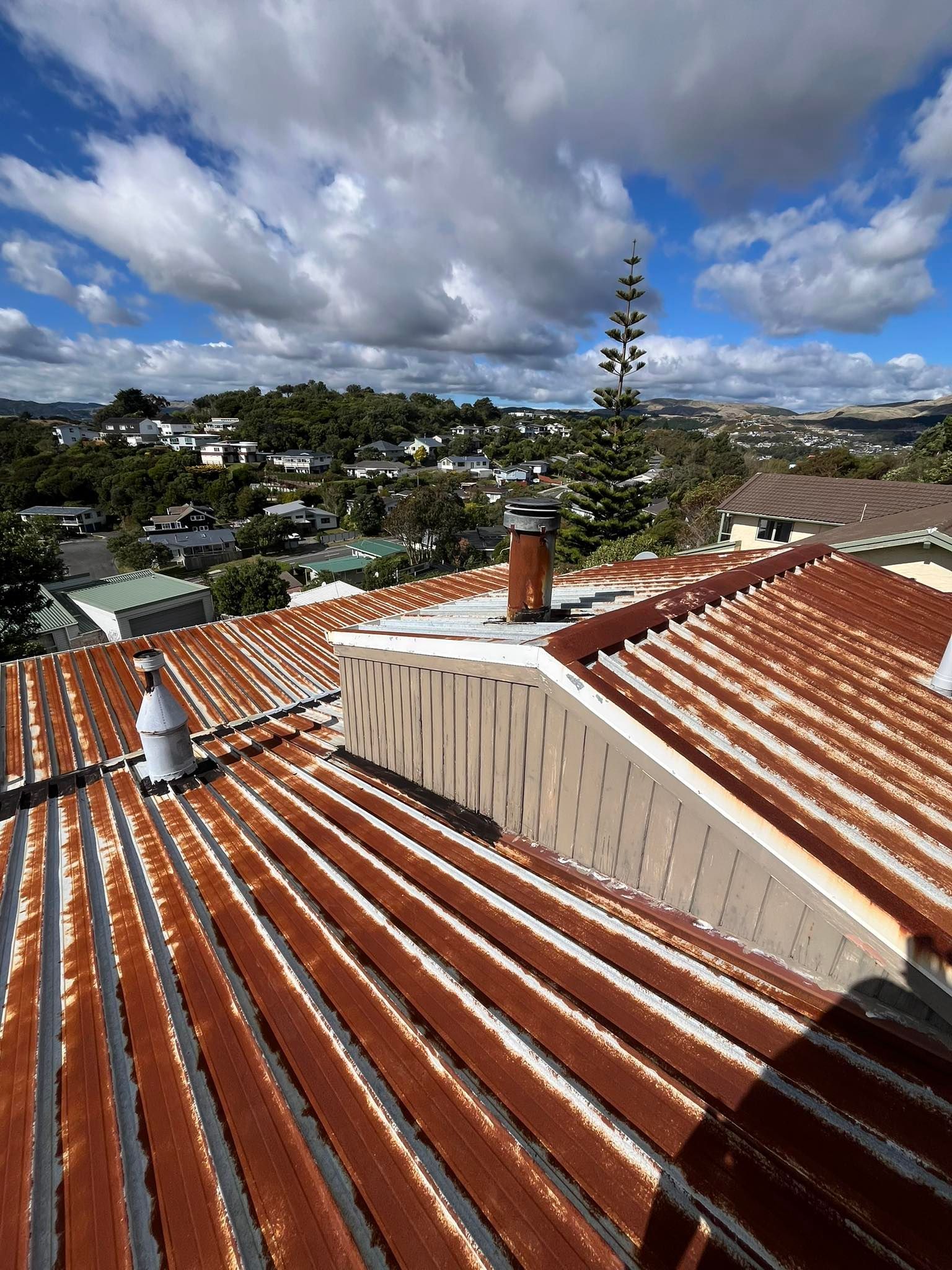 There is a skylight on the roof of a building.