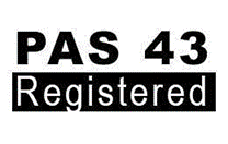 PAS 43 Registered sign in black and white text