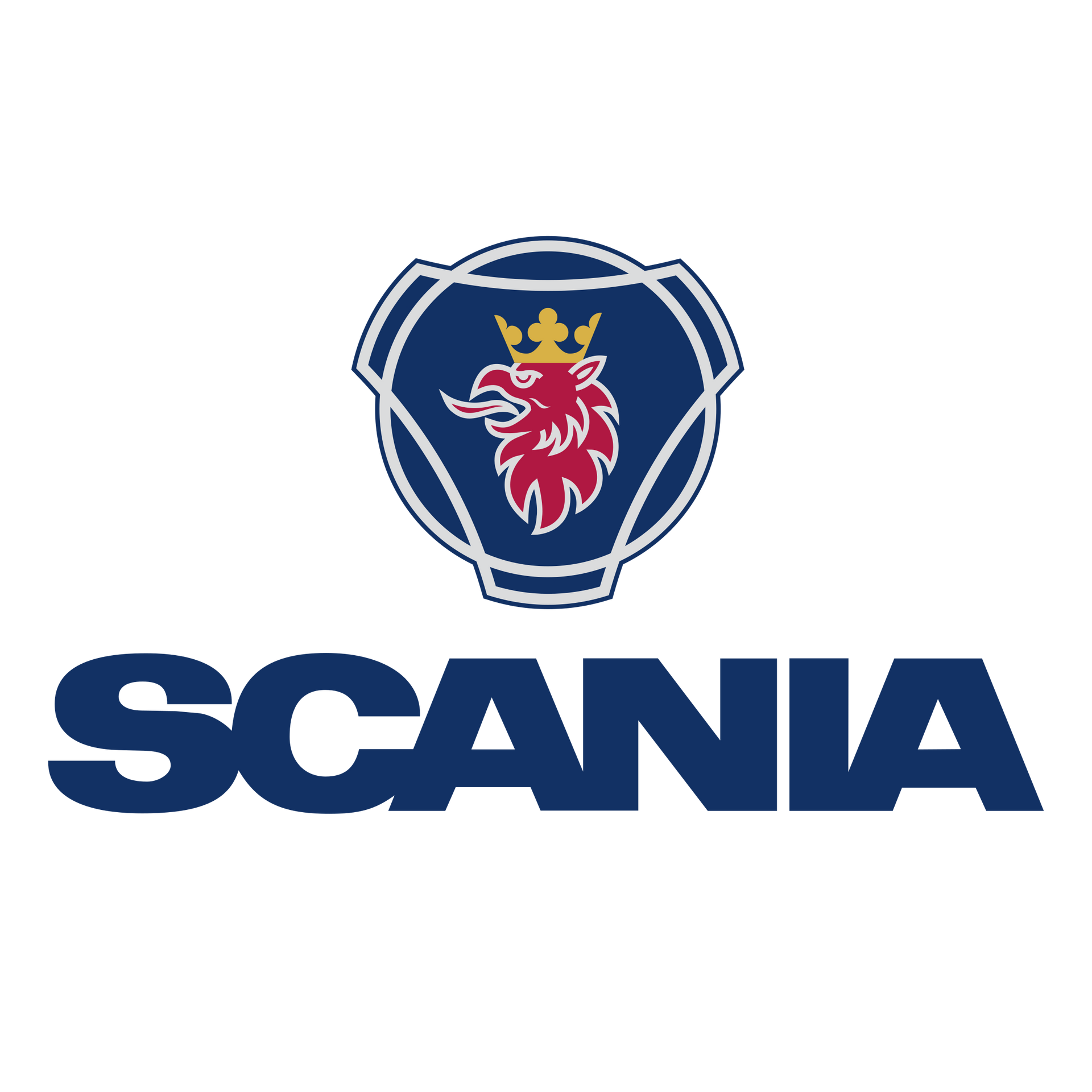Scania logo with red griffin emblem above blue wordmark on a white background