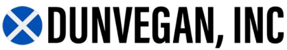 A logo for Dunvegan Inc. with a blue x
