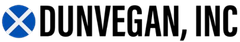 A logo for dunvegan inc with a blue x