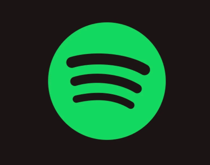 Spotify logo: green circle with three black, curved lines on black background.