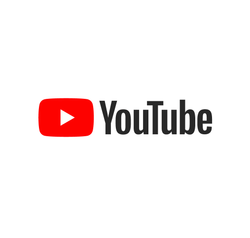 YouTube logo: Red play button inside a white rectangle next to the word