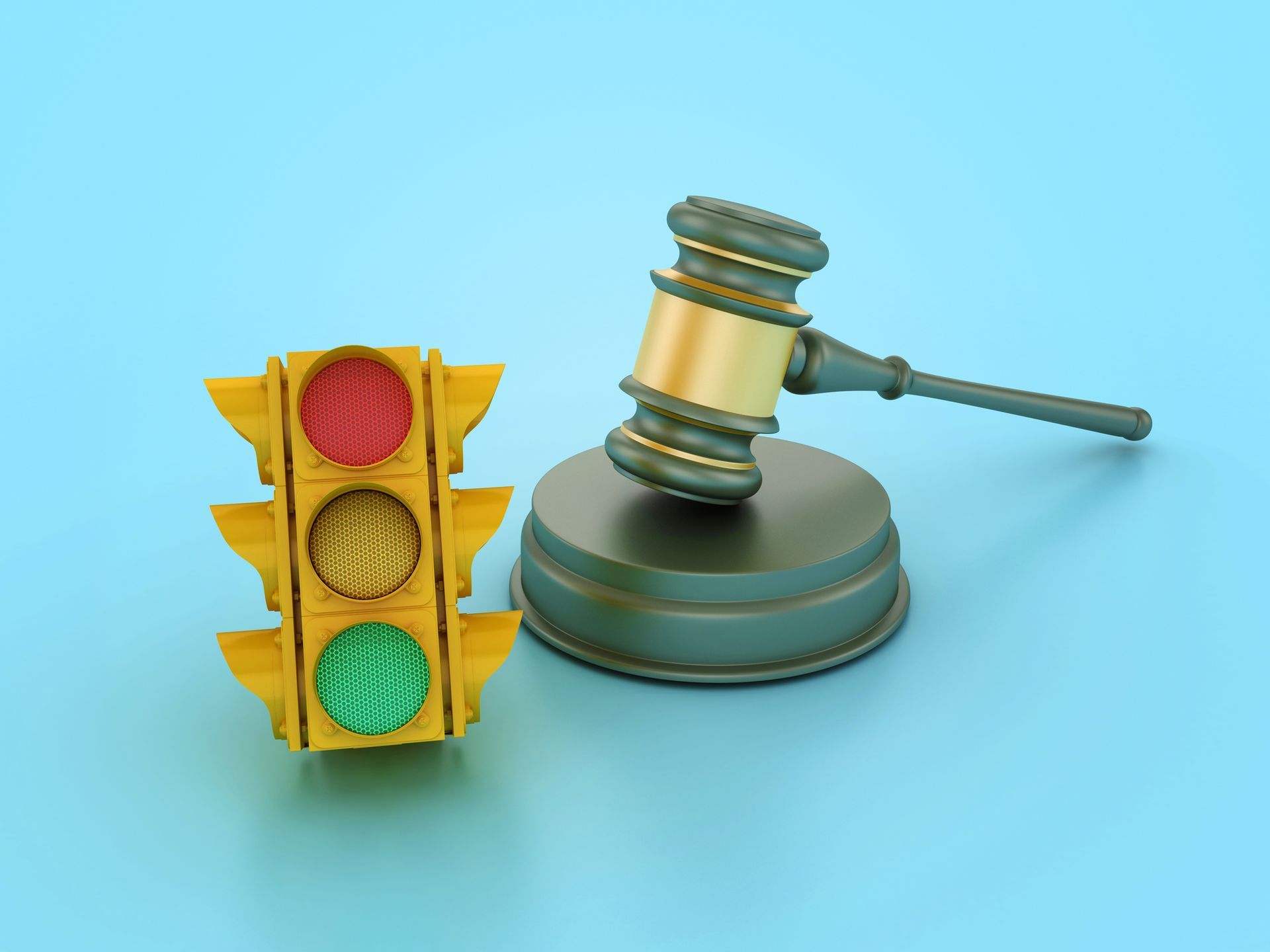 3D Traffic Light with Judge’s Gavel Symbol for Law and Order Themes 3D Traffic Light with Judge’s Gavel Symbol for Law and Order Themes